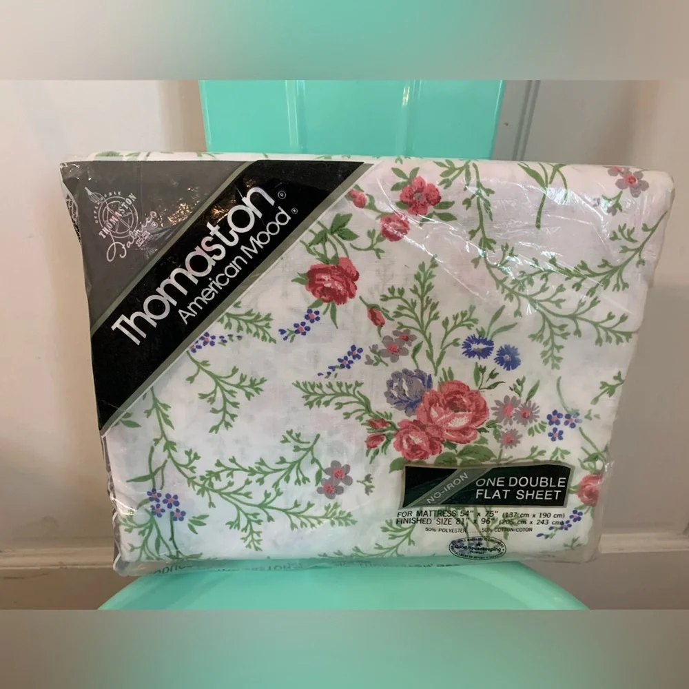 NWT Vintage Thomaston Rose Floral Double Flat Sheet 50/50 Cotton/Poly